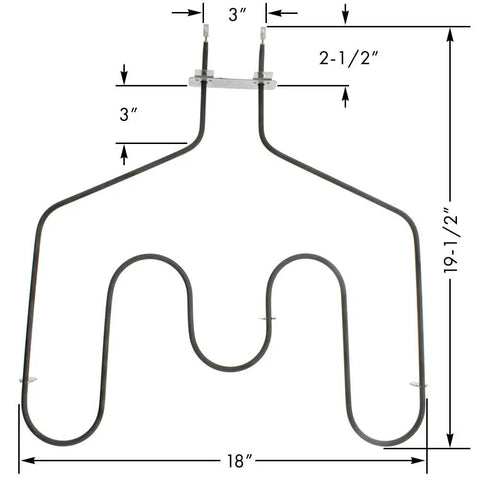 Oven Bake Element Replacement For GE Hotpoint RCA Ranges Easy Install Direct Replacement Fits WB44T10011 dimensions shown