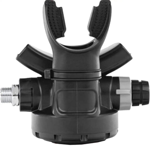 Front view of XT2 Right Second Stage Regulator For Scuba Diving, 2021 Model With Rubber Cover, Pneumatically Balanced Downstream Valve.