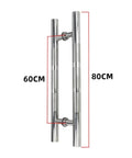 Boss Brushed Stainless Steel Round Tube Door Handle Set For Glass, Wood, And Barn Doors - size 80x60 cm, rust-resistant design.