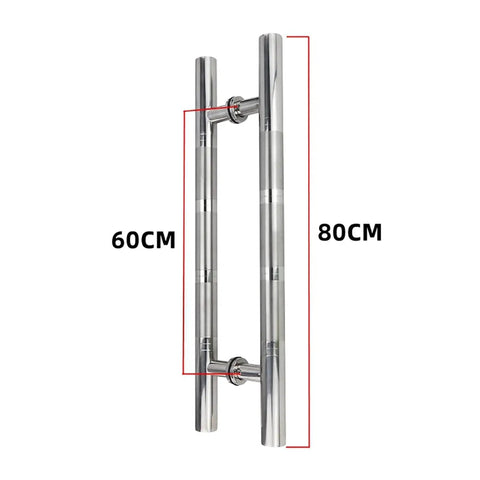 Boss Brushed Stainless Steel Round Tube Door Handle Set For Glass, Wood, And Barn Doors - size 80x60 cm, rust-resistant design.