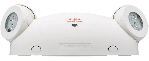 Quantum LED Emergency Light With 2 Adjustable Heads, Contemporary Commercial Ceiling Or Wall Mount, White Thermoplastic, Dual Voltage 120/277V For Hallways And Stairwells front view