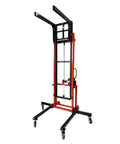 Heavy Duty Electric Pipe Lift Table With 6 Casters For Smooth Ventilation And Piling Install Moves Like A Dream On Job Sites, red and black steel frame.