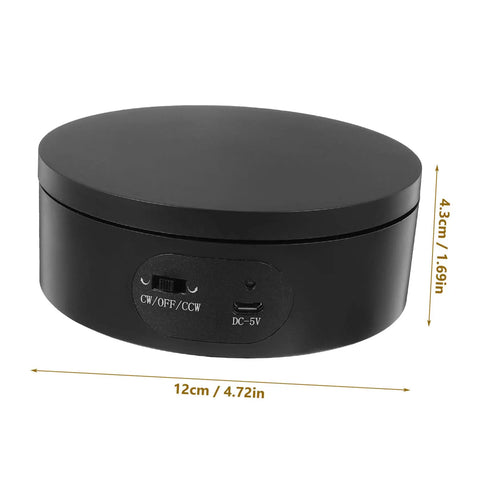 Levemolo Electric Rotating Turntable Display Stand For Jewelry And Watches 360 Degree Spin Base featuring a black battery-operated platform.