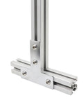Close-up view of installed 10 Piece Set 1 Inch By 1 Inch T Slot Corner Brackets for 1010 Aluminum Extrusions with bolts and nuts