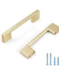 10 Pack Brushed Gold Cabinet Pulls 3 Inch Square Brass Kitchen Cabinet Handles shown with mounting screws included