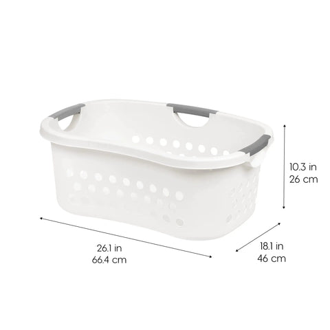 50L Laundry Hamper Set With Built In Comfort Handles 3 Pack White Plastic Baskets With Ventilation Holes shown with dimensions