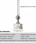 Terrazzo Small Pendant Light, 4.7 Inch Chrome Hanging Fixture with adjustable cord, warm light, for bedside or bar.
