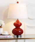 Red Double Gourd Glass Table Lamps Set Of 2 24 Inch Tall With White Cotton Shades Modern Contemporary Home Office Bedroom Living Room Lighting LED Bulbs Included Perfect For Nightstand And Desk on a table with decor
