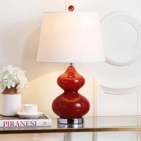 Red Double Gourd Glass Table Lamps Set Of 2 24 Inch Tall With White Cotton Shades Modern Contemporary Home Office Bedroom Living Room Lighting LED Bulbs Included Perfect For Nightstand And Desk on a table with decor