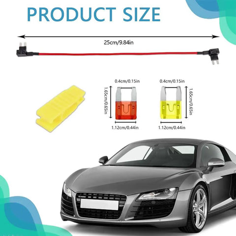 TIPM Bypass Cable And Fuel Pump Relay Kit For Dodge Jeep Chrysler, 25cm cable with fuse clips shown in front of car