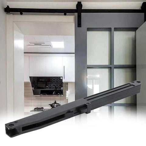 Soft Close Buffer Damper For Sliding Barn Doors, Quiet And Adjustable Rise And Fall, One Way Track Glide Accessory shown installed