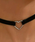 Adjustable Layered Black Necklace For Women With Sleek Dual Chain Design And Polished Alloy Pendant Featuring Heart Detail