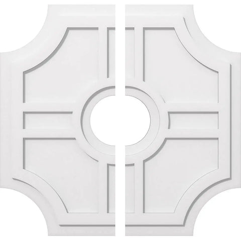 Contemporary Two-Piece Ceiling Medallion, PVC Urethane, 32 Inch Outer Diameter, 7 Inch Inner Opening, 1 Inch Projection, view of parts