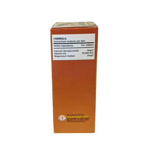 Side view of Pigeon Calcium D3 Liquid Supplement For Birds 60 ML Boost Egg Shell Strength And Bone Health ingredients list