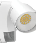 Side view of a HomeGuard Two Light Outdoor LED Flood Lights With Motion Sensor Dusk To Dawn Auto On Adjustable Lumens and Color white head