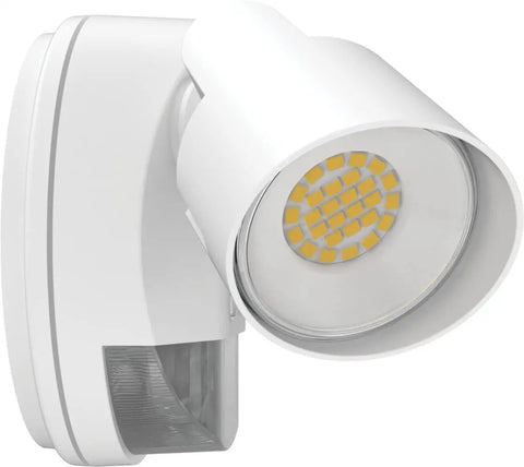 Side view of a HomeGuard Two Light Outdoor LED Flood Lights With Motion Sensor Dusk To Dawn Auto On Adjustable Lumens and Color white head