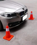12 Pack 18 Inch PVC Traffic Cones For Road Work And Parking Lot Safety, Weighted Hazard Markers, near car bumper