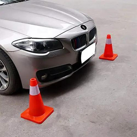 12 Pack 18 Inch PVC Traffic Cones For Road Work And Parking Lot Safety, Weighted Hazard Markers, near car bumper