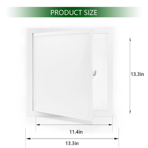 Heavy Duty 12X12 Inch Metal Access Panel With Secure Key Lock Slick Flush Mount For Drywall And Ceilings dimensions showing 11.4x13.3 inches