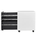 Locking Three Drawer Metal Filing Cabinet On Wheels Anti Tip Vertical Design with open drawers and rolling casters
