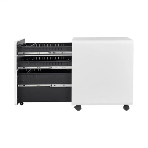 Locking Three Drawer Metal Filing Cabinet On Wheels Anti Tip Vertical Design with open drawers and rolling casters