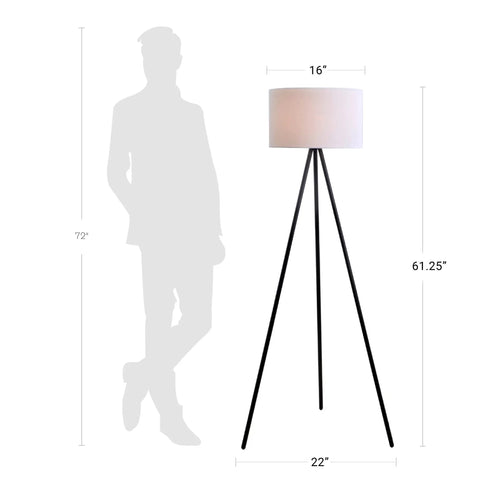 Mid Century Modern Tripod Floor Lamp In Black, Tall Standing Lamp With Adjustable Three Way Lighting, size comparison to human