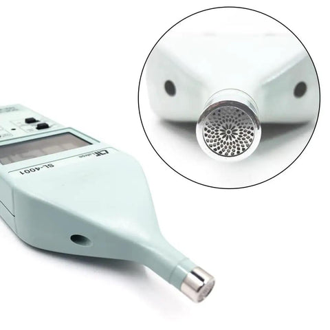 Close-up of Pro Grade Sound Level Meter With IEC Type 2 Weighting and Fast Slow Time, condenser mic detail, Model SL-4001