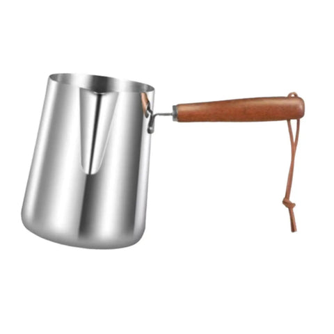 Turkish Coffee Pot Stainless Steel Multipurpose Milk Frothing Pitcher And Coffee Kettle For Office Kitchen Home Bar 600ml Durable Spout With Wooden Handle Ideal For Latte Art