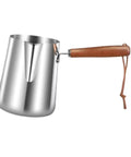 Stainless Steel Milk Warmer And Frother Pot With Wooden Handle Barista Grade Multipurpose Milk Frother Cup For Home Or Cafe 900ml Capacity Great For Latte Art Coffee Tea And Melting Chocolate