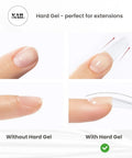 Comparison of natural nail and nail with HEMA Free Warm Pink Hard Gel For Nails Pro Grade Builder Gel For Extensions Overlays And Strengthening