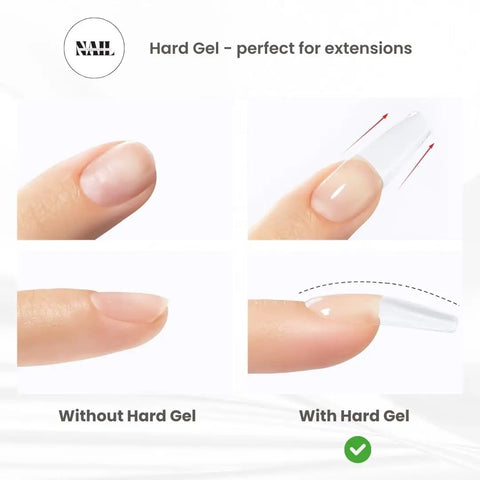Comparison of natural nail and nail with HEMA Free Warm Pink Hard Gel For Nails Pro Grade Builder Gel For Extensions Overlays And Strengthening