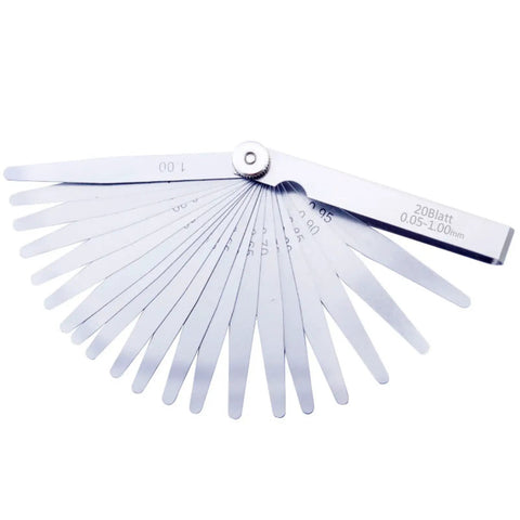 Metric And Standard Feeler Gauge Set Dead Nuts Accurate Stainless Steel Gap Tool For Checking Valve Spark Plug Piston Ring Clearance Garage Ready Shop Pro Measure For Mechanic And Wood Projects showing stainless steel blades in array.