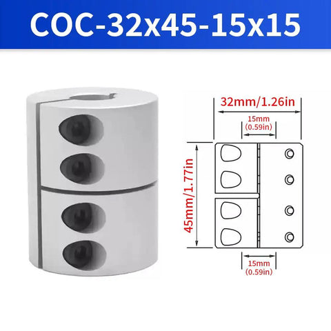 Rigid Clamp On Motor Shaft Coupling 32mm Diameter 45mm Length 15mm to 15mm Bore Aluminum Alloy Shaft Connector for 3D Printer CNC Machine
