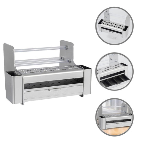 Beefy Portable Tool Organizer With Roomy Sliding Drawer For Screwdrivers And Tweezers - Slick Desktop Storage Rack in silver color.