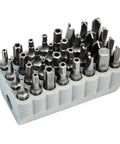 Tamperproof Bit Set 32 Piece Magnetic Driver Bits Kit With TORX Hex Spanner Tri Wing TORQ And More Durable Heat Treated Steel Bits With PVC Storage Block For Easy Access And Organization gray PVC block holding assorted tamperproof bits
