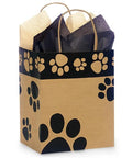 Paw Print Kraft Paper Shopping Bags Cub Size Eight By Four And Three Quarters By Ten And A Quarter Inches Pack Of Two Hundred Fifty Eco Friendly Recyclable Twist Handles Made In USA