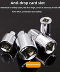 Front view: six-piece set of chrome-vanadium socket converter adapters for ratchet wrenches
