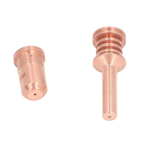 Solid Prime Kit For Plasma Cutter With 5 Brass Nozzles And Electrodes Fit PMX 30AIR Torch Nozzle detail with brass finish.