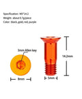 M5x14.2mm Bike Rear Derailleur Jockey Wheel Screws Kit 2 Pieces Orange Aluminum Alloy Bolts For Pulley Guide Wheel Road Bike Upgrade Lightweight Rust Resistant Easy Install, showing bolt dimensions and specifications.