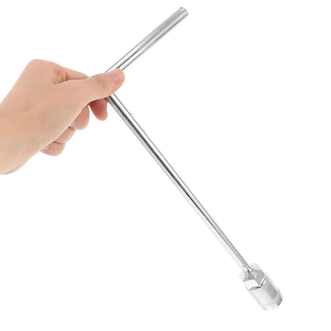 Hand holding High Carbon Steel T Handle Socket Wrench With Hex Grip For Zero Play And Max Torque for auto repairs.
