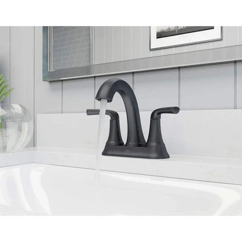 Ladera Matte Black Centerset 4 Inch Two-Handle Bathroom Faucet With Totally Sleek Modern Curves, Durable Brass Construction, Easy Install, Water Saving Features, And Smooth Operation For A Boss Vanity Upgrade