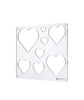 12 By 10 Inch Heart Inlay Router Template Guide Kit For Woodworkers Straight Up Perfect Decorative Doughnut Jigs Making Eight Sizes No Sweat Routing Every Time, clear acrylic template with various heart shapes.