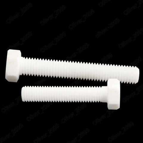 Heavy Duty PTFE Plastic Hex Cap Bolts M14 X 2.0 Pitch By 40Mm Long Pack Of 10 showing two white hex bolts.