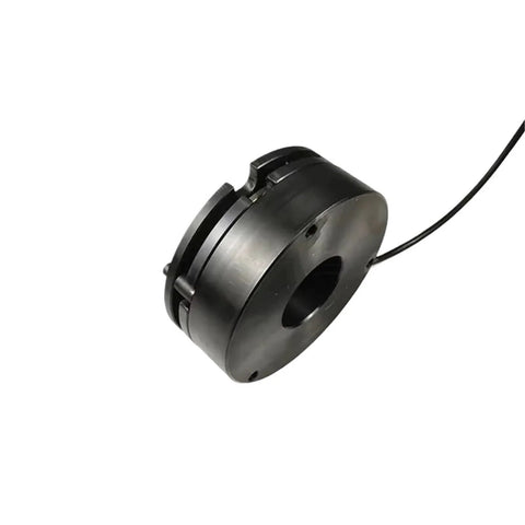 DHD2-30 electromagnetic brake for servo motor, black metal housing, wired, angled front view.