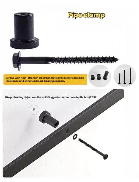 Pipe clamp kit with corrosion-resistant screws and mount, enhanced load-bearing capacity, for secure wall installation.