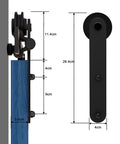 Side view of Heavy Duty Sliding Barn Door Hardware Kit for Bypass or Double Doors, adjustable track, and mute rollers dimensions.