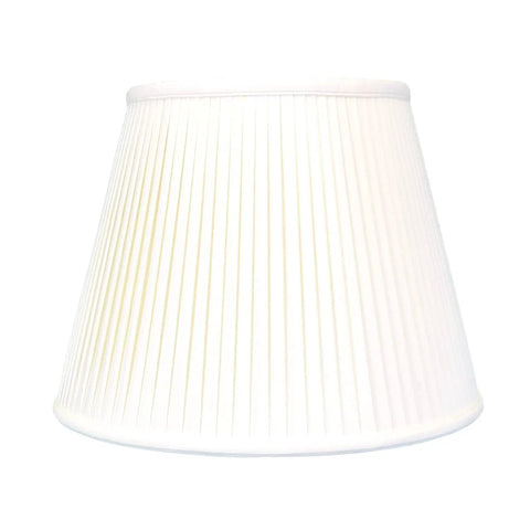 Empire Style Side Pleated Basic Lamp Shade White 12 Inch Top 20 Inch Bottom 15 Inch Height Silk Shantung Fabric With Off White Styrene Lining