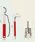 All In One Cassette Removal Tool Kit With Chain Whip, Freewheel Remover, And Lockring Extractor for 7-12 Speed Cassettes, tools with dimensions