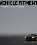 Vehicle fitment text for Mitsubishi Lancer 2008-2015 with a black car on a gray background.