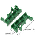 Green PA66 parts of Din Rail PCB Mounting Adapter Kit For C45 Rail with 35mm and 15mm Spacers, showing dimensions 42.6mm and 19mm.